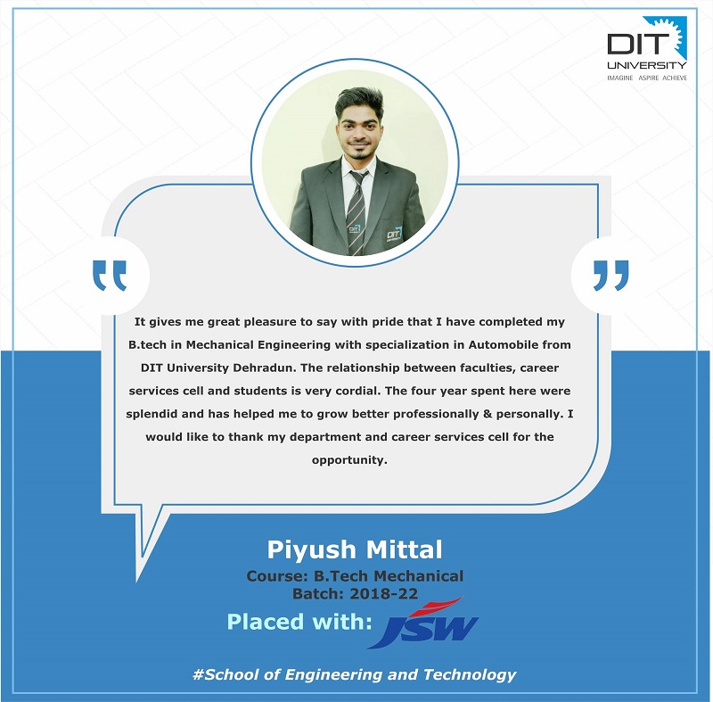 Piyush Mittal: Congratulations for your placement with JSW