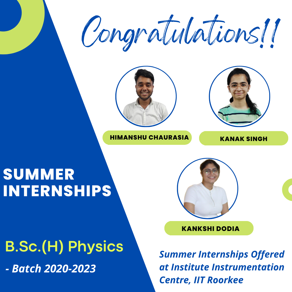 Undergraduate Summer Internships B.Sc. (H) Physiscs Batch 202023