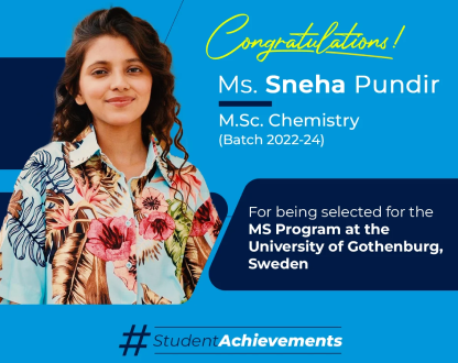 Ms. Sneha to secure a spot in the prestigious MS Program at the University of Gothenburg, Sweden